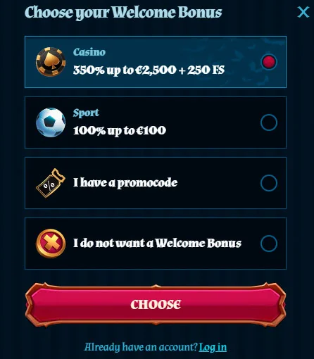Auswahl Willkommensbonus Fambet Casino